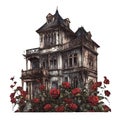 Gothic Gothic Mansion watercolor illustration