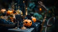 Gothic Halloween table with Jack-o& x27;-lantern and candles Royalty Free Stock Photo