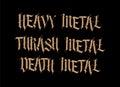 Gothic, inscriptions in English. Vector. Font for tattoo. Thrash, heavy, death metal. Phrases isolated on a black background.