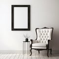 Gothic-inspired Black Frame For Photo With White Chair On Blank Wall