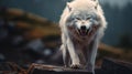 Gothic-inspired White Wolf Roaring On Rocks