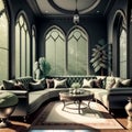 Gothic living room. Generative AI Royalty Free Stock Photo
