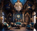 Gothic living room or library interior decorated in posh neoclassicism style Royalty Free Stock Photo