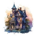 Gothic mantion watercolor illustration Royalty Free Stock Photo
