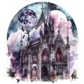 Gothic mantion watercolor illustration