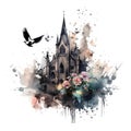 Gothic mantion watercolor illustration Royalty Free Stock Photo