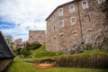 Gothic medieval castle Velhartice in sunny day, tower and stone arch bridge, fortress masonry wall, old stronghold, Velhartice, Royalty Free Stock Photo