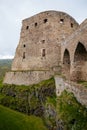 Gothic medieval castle Velhartice in sunny day, tower and stone arch bridge, fortress masonry wall, old stronghold, Velhartice, Royalty Free Stock Photo