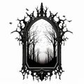 Gothic Mirror: A Dreamlike Design With Evocative Symbolism And Misty Trees