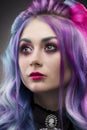 The gothic multi-colored hair girl on a gray background Royalty Free Stock Photo