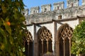 Gothic ogival windows in cloister of Monastery of Santa Maria de Santes Creus Royalty Free Stock Photo