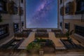 Gothic Quarters Barcelona Catalunya architecture with Starry Sky background at night in Catalonia, Spain, Europe