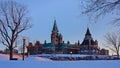 Gothic revival government buildings on Pariament hill, in evening light