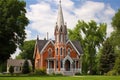 a gothic revival house with tall, dramatic spires