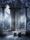 Gothic ruins with a bench Royalty Free Stock Photo