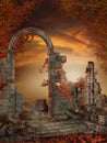 Gothic ruins with red vines Royalty Free Stock Photo