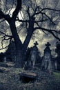 Gothic scene with opened tomb Royalty Free Stock Photo