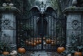 Dark Elegance A Gothic Inspired Halloween Display with Pumpkins Royalty Free Stock Photo