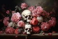 Gothic Skull roses paint life. Generate Ai