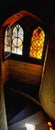 Gothic stained glass reflections on the stairs