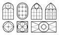 Gothic stained glass windows black and white linear vector illustration isolated. Royalty Free Stock Photo