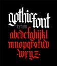 Gothic style alphabet. Vector. Letters and symbols on a black background. Calligraphy with a white marker. Medieval latin letters. Royalty Free Stock Photo