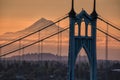 Gothic style arches tracery St Johns bridge and Mt Hood in Portland, Oregon Royalty Free Stock Photo