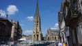 Repairing Gothic style architecture under bright sky