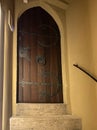 gothic style door and staircase in an old house Royalty Free Stock Photo