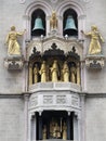 gothic style tower of the cathedral of messina with bells and rooster