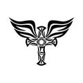 Gothic and tattoo marks. Christian symbols. Cross and Holy Spirit wings. Royalty Free Stock Photo