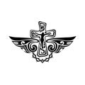 Gothic and tattoo marks. Christian symbols. Cross and Holy Spirit wings. Royalty Free Stock Photo