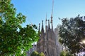 Gothic temple with high towers and different facades.