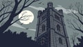 Gothic tower at night, mysterious architecture and moonlight scene vector design Generative AI Royalty Free Stock Photo