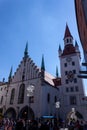 Gothic town hall of the 14th century with a clock tower and a toy museum
