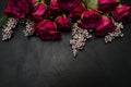 Gothic wedding flowers burgundy roses arrangement Royalty Free Stock Photo