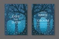 Gothic invitation design with night forest and fireflies