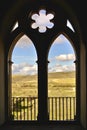 Gothic window view from Segovia castle, Spain vertical photo