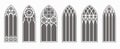 Gothic windows outline set. Silhouette of vintage stained glass church frames. Element of traditional european