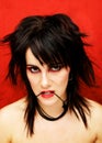 Gothic Woman on a Red Background, Wrath - The seve