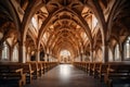 Gothic Wooden interior cathedral. Generate Ai