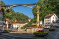 The Gotteron bridge under the historic street (rue de Forgerons) of Fribourg - Switzerland