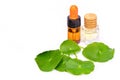 Gotu kola leaves and bottle of essential oil