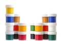 Gouache color paints, jars or cans isolated on white background Royalty Free Stock Photo