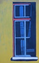 Gouache drawing of window on yellow wall