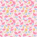 gouache floral pattern handpainted seamless repeating pattern pink background