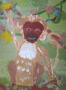 Gouache illustration with a little funny monkey Royalty Free Stock Photo