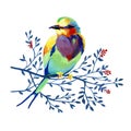 Gouache iridescent garden bird on a branch