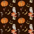 Gouache magic pumpkin seamless pattern