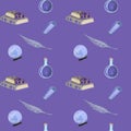 gouache magic seamless pattern with magic book and crystall Royalty Free Stock Photo